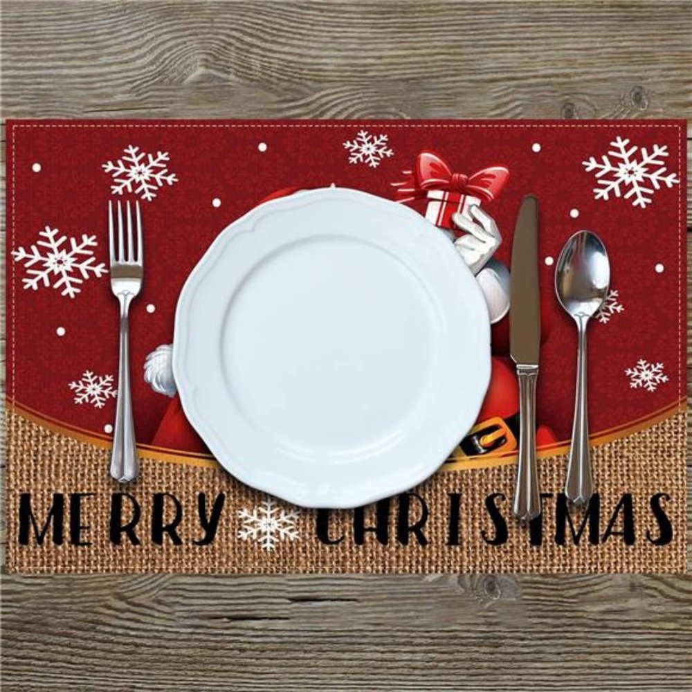 Linen African American Christmas Placemats Set of 4 Black Santa -12×18'' - Picture 4 of 4